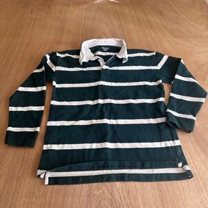 Old Navy Boys XL 14-16 Rugby Polo Shirt Green White Long Sleeve Cotton